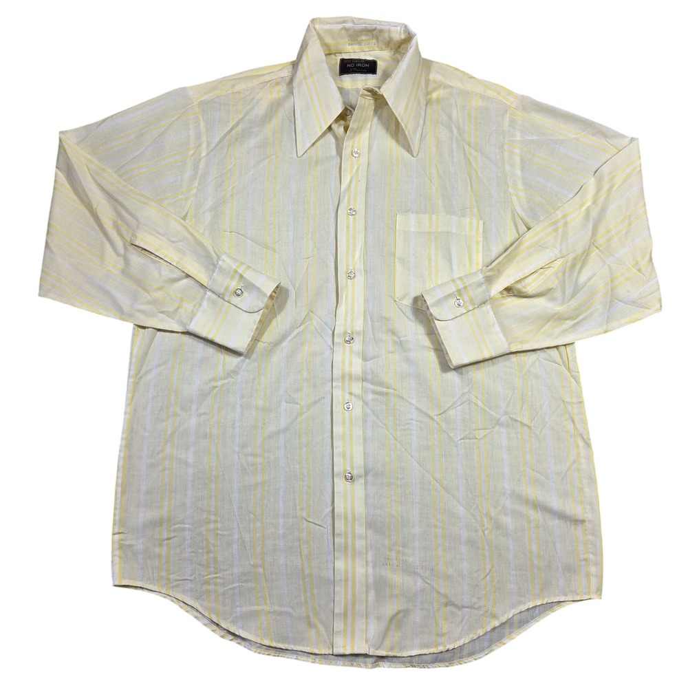 Vintage JCPenney‎ Mens Yellow White Striped Long Sleeve Shirt L Retro Career